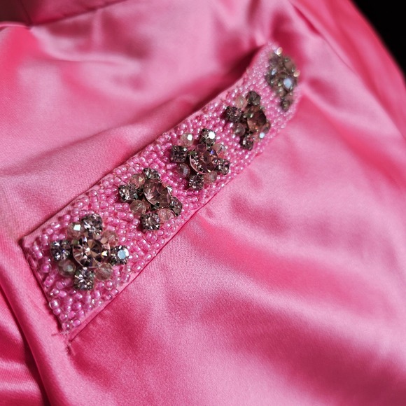 Sherri Hill 2 Pink Halter Neck Crop Top 2Piece Formal Skirt Set Beaded Pockets - Picture 5 of 16